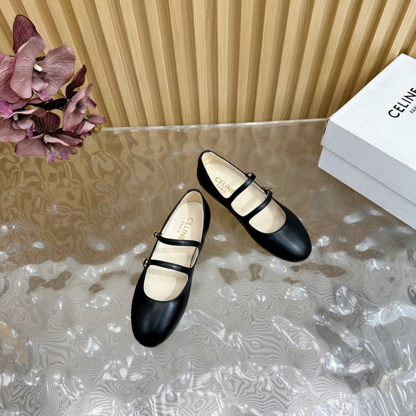 CL Les Ballerines Double Strap Ballerina In Black Lambskin 313785