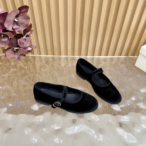 CL 26s Mary Jane Flats In Black Velvet