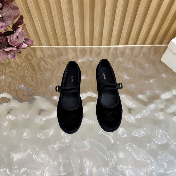 CL 26s Mary Jane Flats In Black Velvet