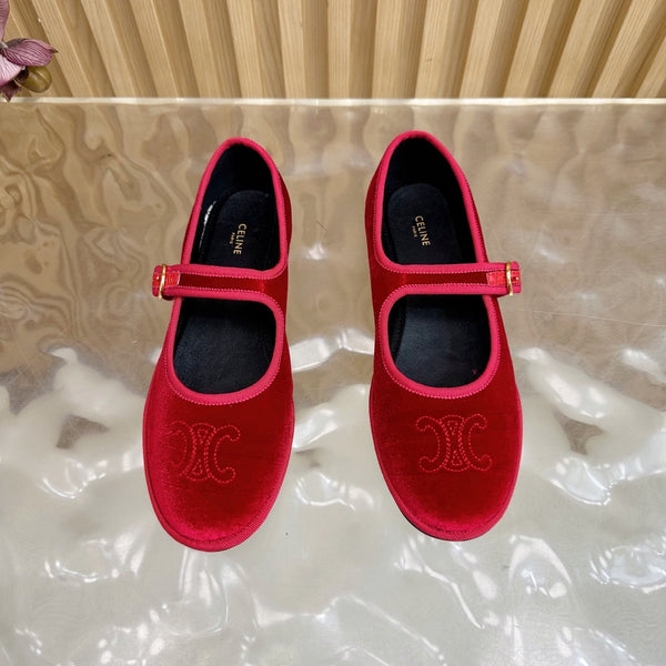 CL 26s Mary Jane Flats In Red Velvet
