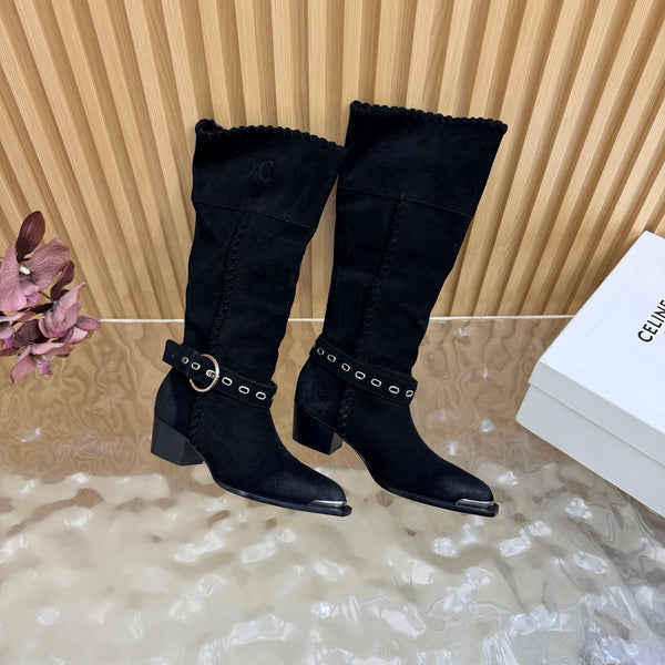 CE 26s Western Knee-High Boots Black Suede 995403