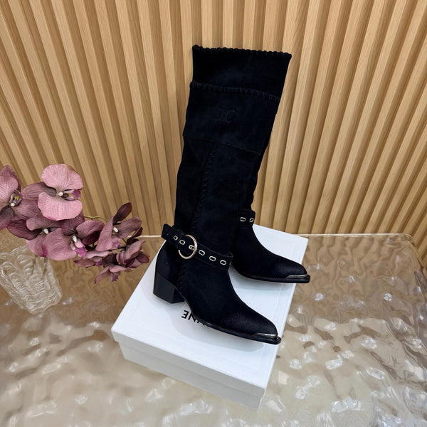 CE 26s Western Knee-High Boots Black Suede 995403