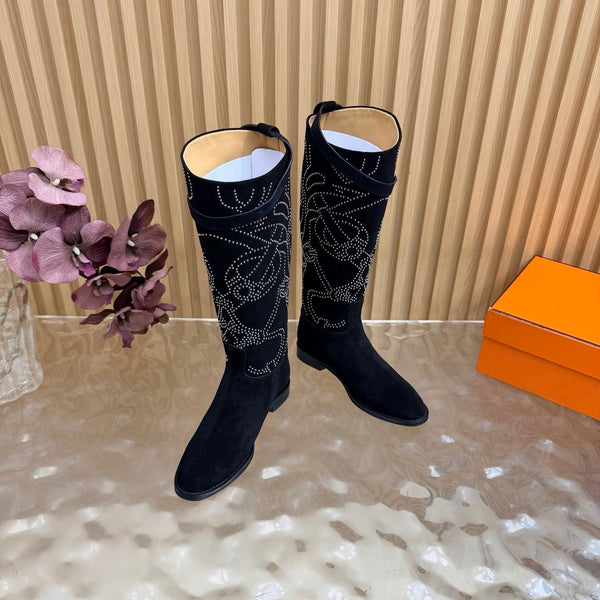 HM 26S Studded Jumping Boots 3cm Black Suede 114940