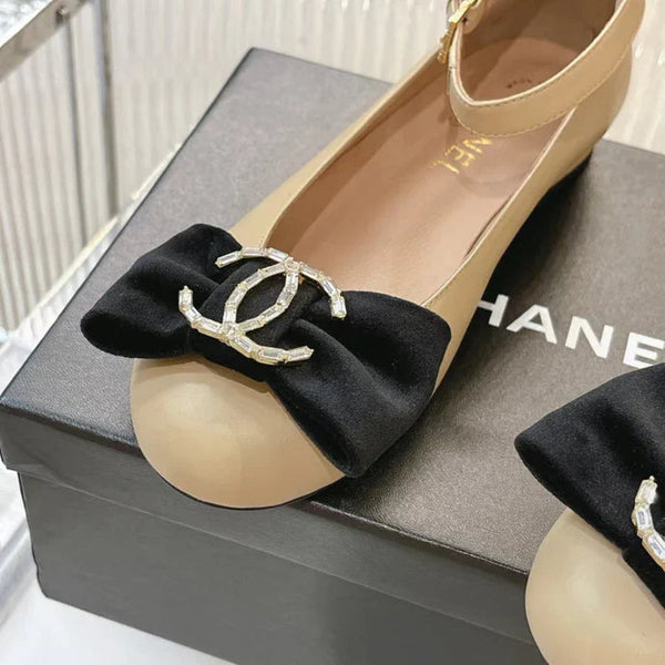 CC 2026 Mary Jane Ballet Flats Sheepskin Crystal CC Logo Bow 791131
