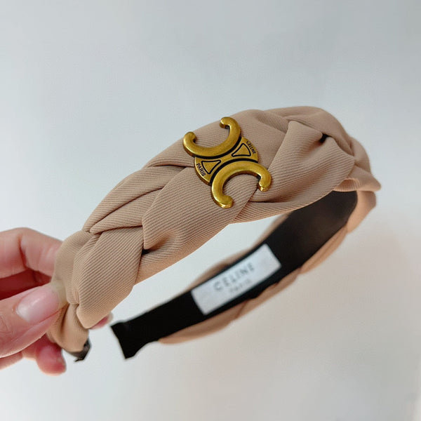 CAMEL BEIGE FABRIC HAIRBAND WITH GOLD LOGO 124700