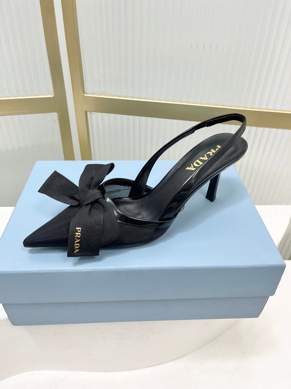 Prada Mesh Stiletto Sandals 7.5 Black Sheepskin 606008