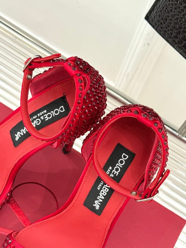 DC 24 Rhinestone Sandals Red Sheepskins & Cowhide 304707