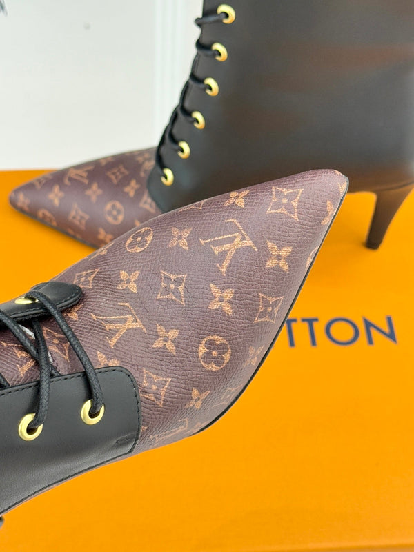 LV Star Trail Ankle Boot Brown Mix Black Monogram Canvas Leather 517258