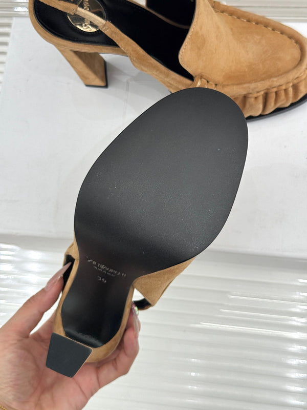 YSL 26WF Le Slingback 10.5cm Tan Suede 642952