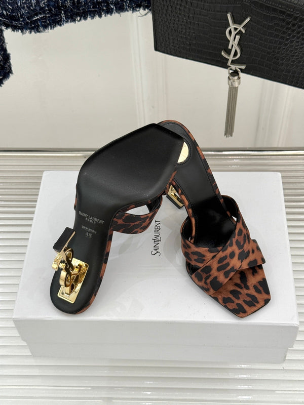 YSL Opyum Sandal 85 Brown Leopard Leather 642940