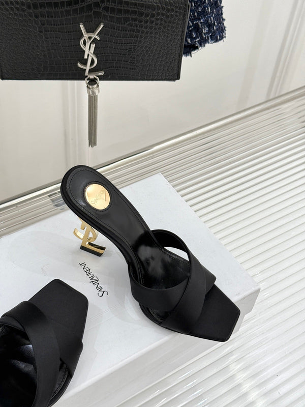 YSL Opyum Sandal 85 Black Silk Leather 642942