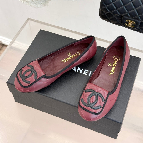 CC 26s Cambon Ballet Flats Burgundy Quited Lambskin 887793