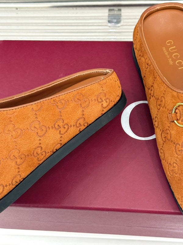GG Mule With Horsebit Dark Brown Suede 905743