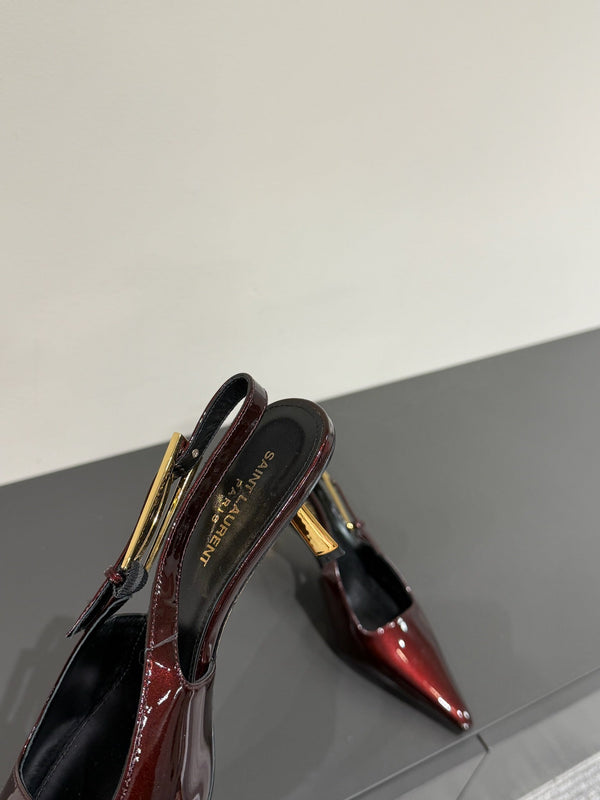 LEE SLINGBACK PUMPS 75 MM IN BURGUNDY RED PATENT CALFSKIN