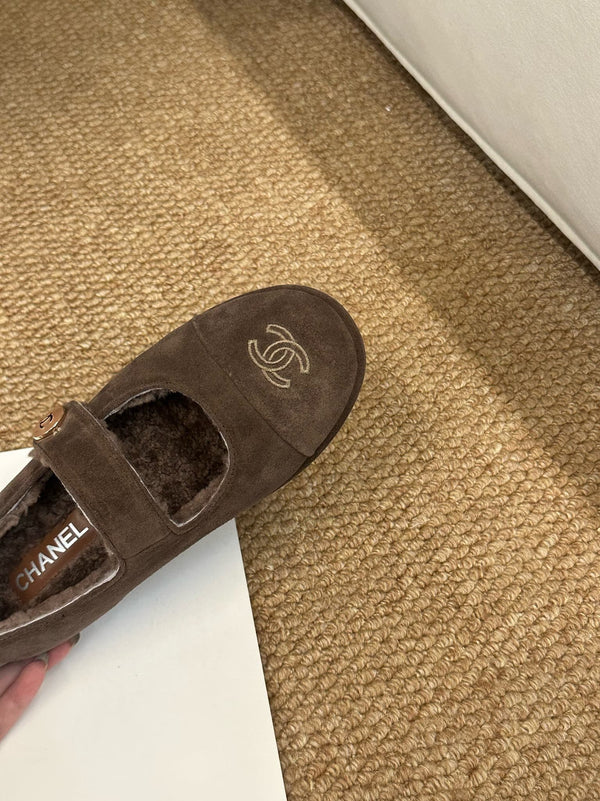 CC 26s Mary Jane Flats Brown Suede Shearling Lining