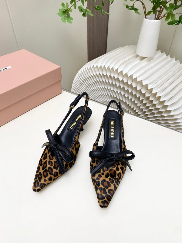Miu 26s Slingback Pumps 55mm In Leopard Print Calf Hair With Bow