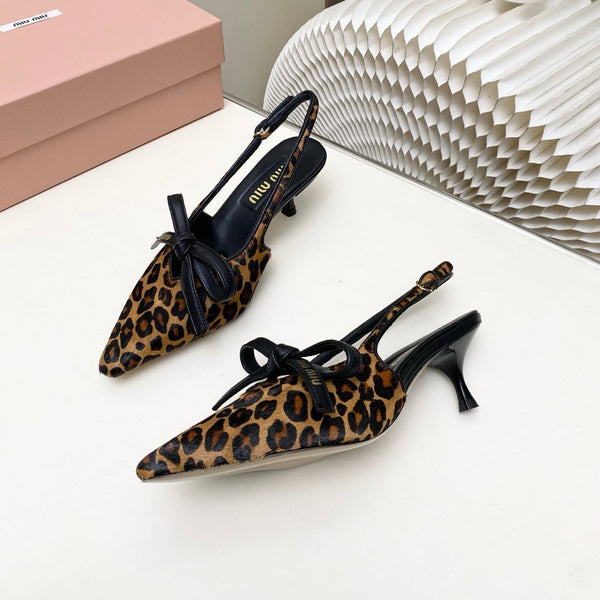 Miu 26s Slingback Pumps 55mm In Leopard Print Calf Hair With Bow