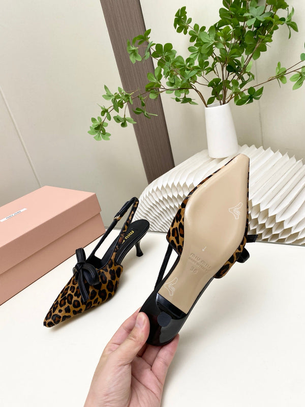 Miu 26s Slingback Pumps 55mm In Leopard Print Calf Hair With Bow