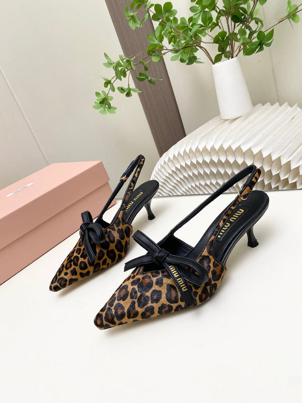 Miu 26s Slingback Pumps 55mm In Leopard Print Calf Hair With Bow