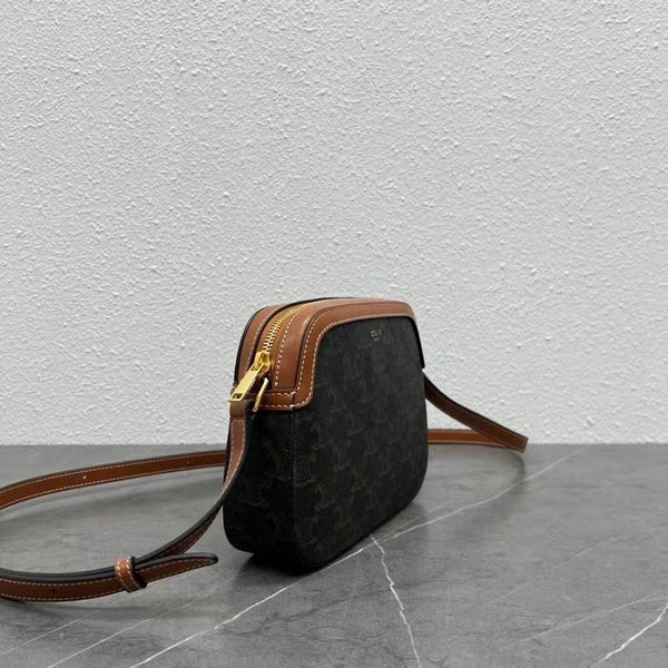 Celine Camera Bag 20 Bag Triomphe Black Brown Canvas & Calfskin