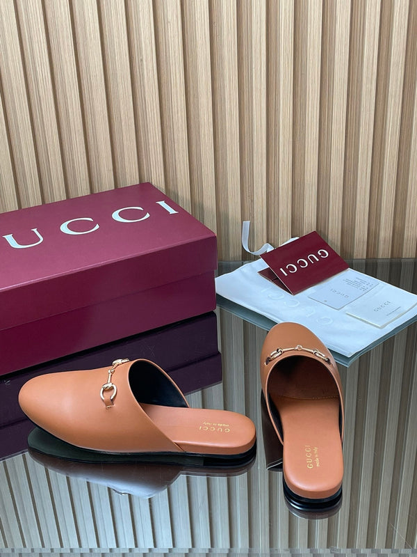 Gucci 25 Horsebit Mule Light Brown Gold Cowhide 563083