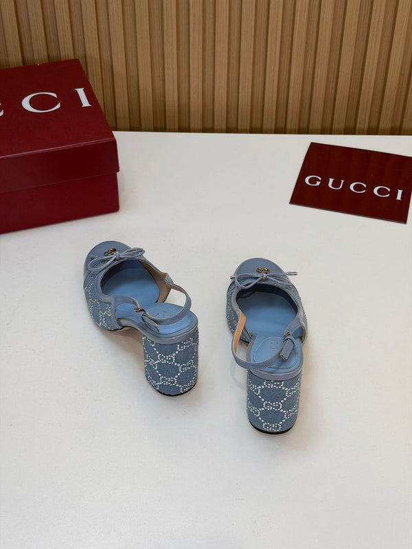 GG 26s Embellished Slingback Pumps 8CM Light Blue Denim 997171