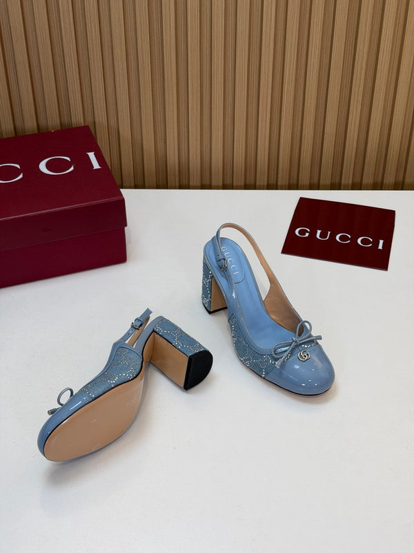 GG 26s Embellished Slingback Pumps 8CM Light Blue Denim 997171