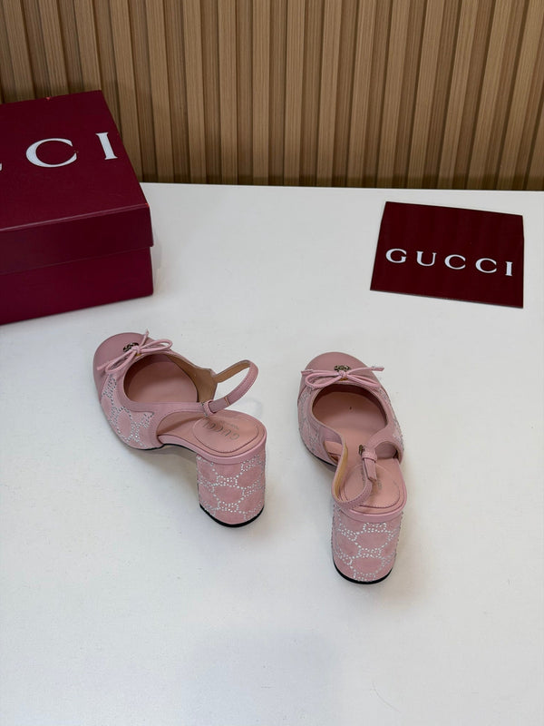 GG 26s Embellished Slingback Pumps 8CM Pink Velvet 997164