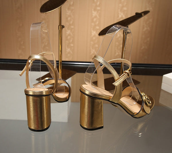 GG Marmont Ankle Strap Sandal 8cm Gold Sheepskin 342566