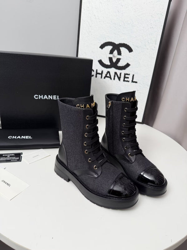 CC 26s Ankle Boot Black Blue Denim Patent Leather