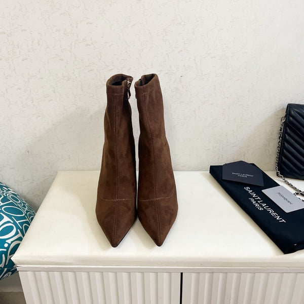 YSL 2025 Opyum 110mm Heel Ankle Boot Brown Suede 575010