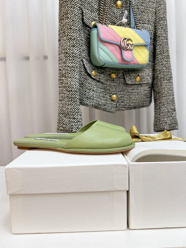 The Row Semi Slippers Olive Sheepskin 827476
