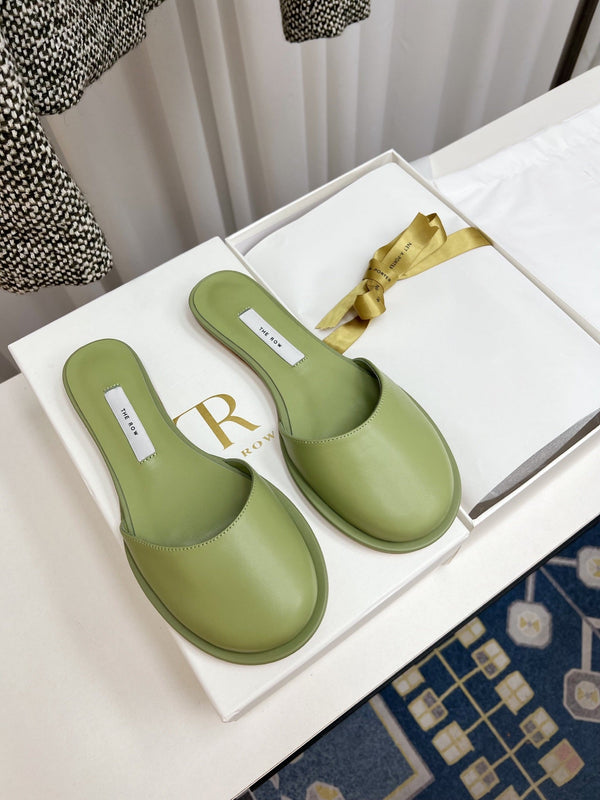 The Row Semi Slippers Olive Sheepskin 827476
