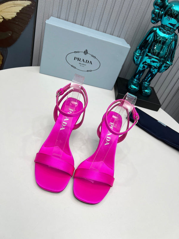 Prad 26s Ankle Strap Sandals Stiletto Heel 80mm In Fuchsia Pink Satin