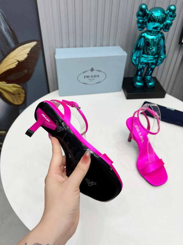 Prad 26s Ankle Strap Sandals Stiletto Heel 80mm In Fuchsia Pink Satin