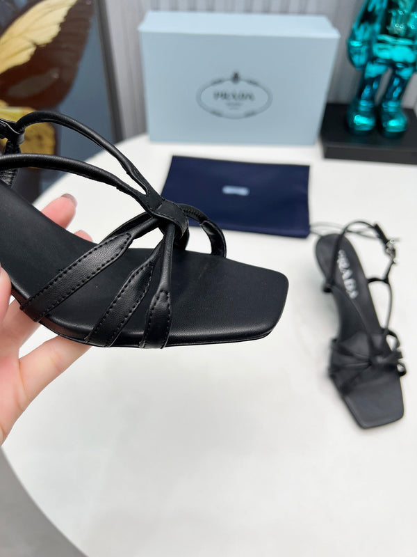 Prad 26s Strappy Sandals Stiletto Heel 60mm In Black Calfskin