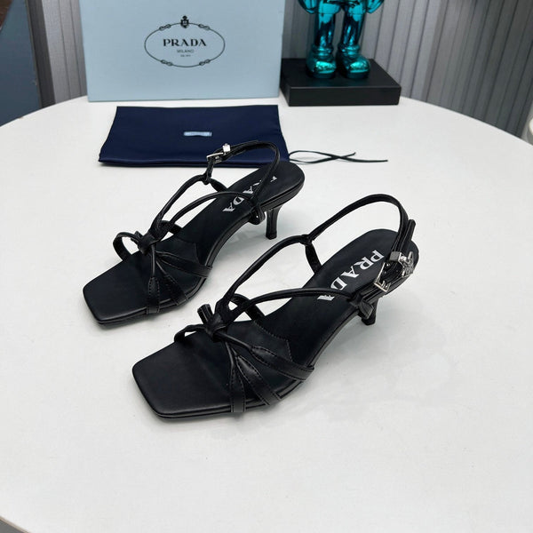 Prad 26s Strappy Sandals Stiletto Heel 60mm In Black Calfskin