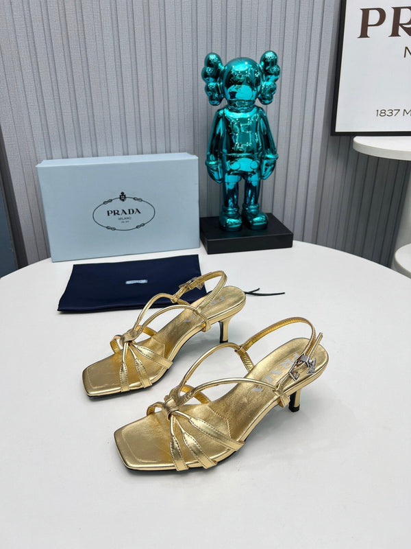 Prad 26s Strappy Sandals Stiletto Heel 60mm In Gold Calfskin