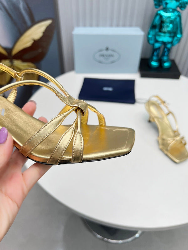 Prad 26s Strappy Sandals Stiletto Heel 60mm In Gold Calfskin
