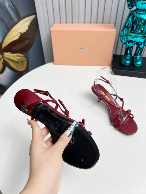 Miu 26s Sandals 5.5cm Burgundy Patent Leather 680450