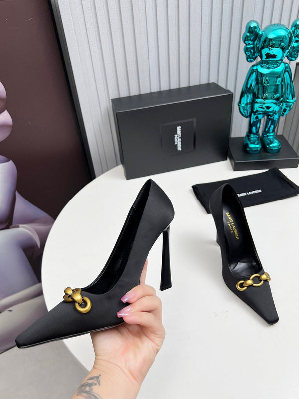 YSL Hermione Pump 11cm Black Silk 680398