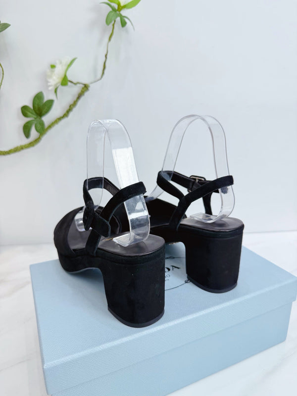 PRA 26SS Platform Sandals 75 Black Suede Sheepskin 592379
