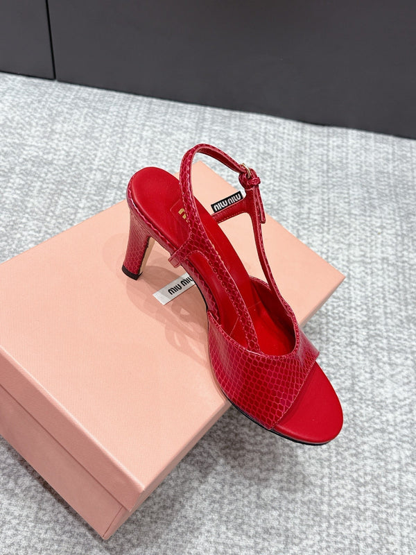 Miu 26s Heeled Sandals 8.5cm Red Snakeskin Texture 680491