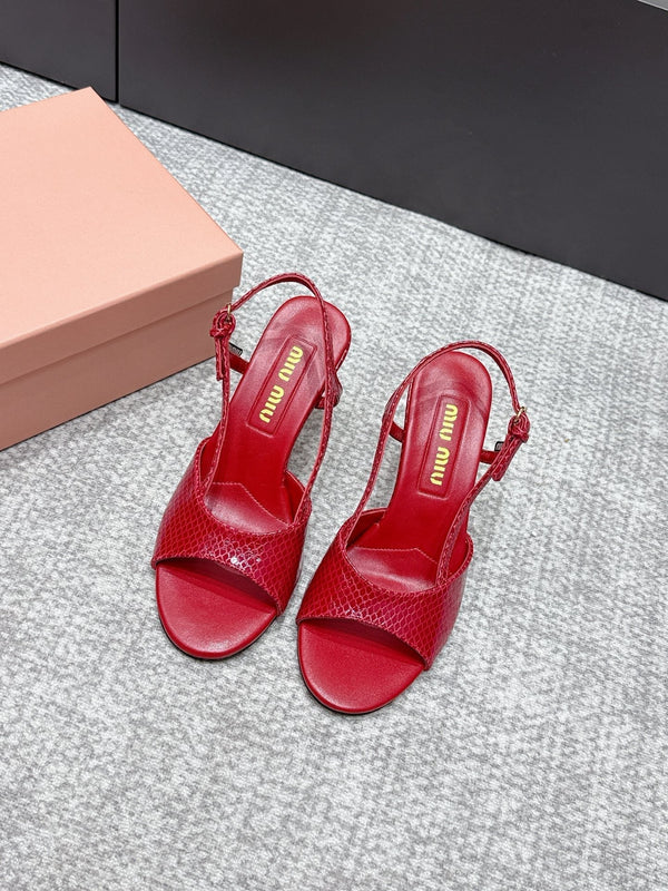 Miu 26s Heeled Sandals 8.5cm Red Snakeskin Texture 680491