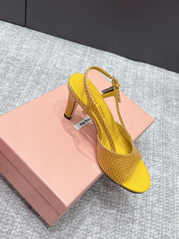 Miu 26s Heeled Sandals 8.5cm Yellow Snakeskin Texture 680495