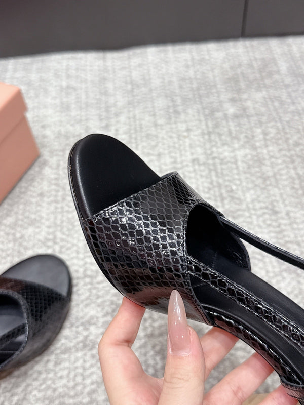 Miu 26s Heeled Sandals 8.5cm Black Snakeskin Texture 680496