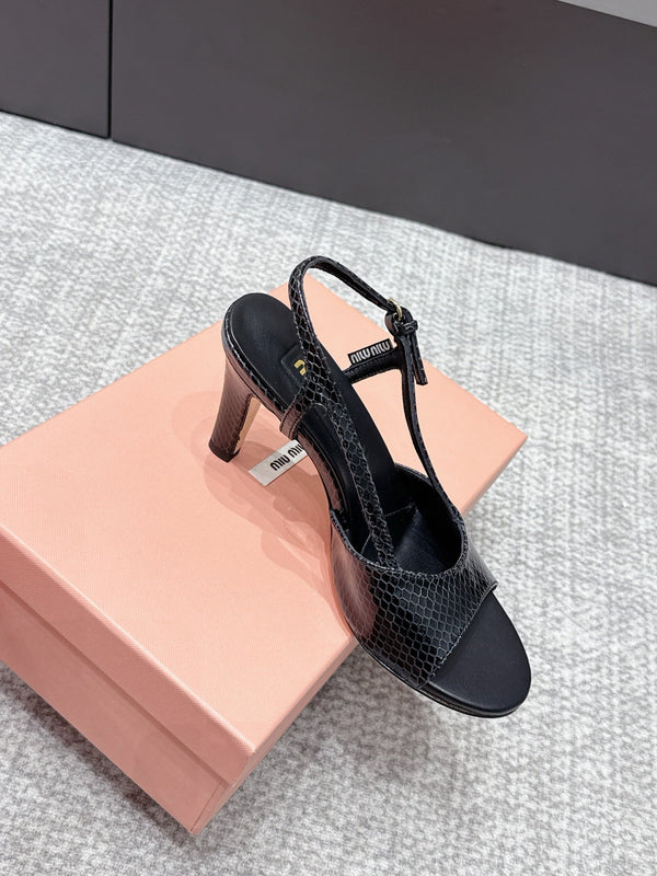 Miu 26s Heeled Sandals 8.5cm Black Snakeskin Texture 680496