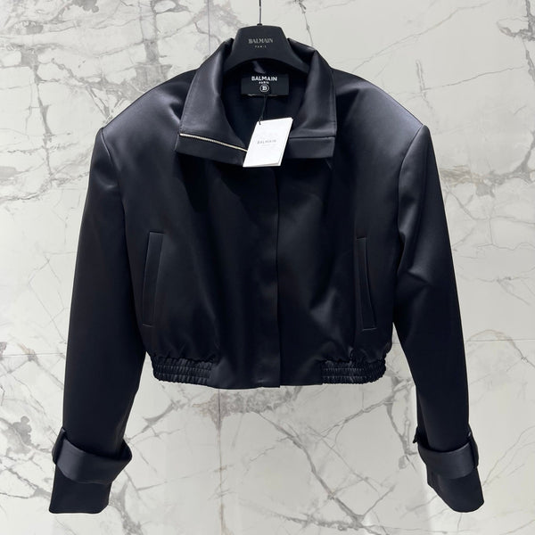 Balmain 26s Padded Shoulder Acetate Short Jacket Black Polyester 408620