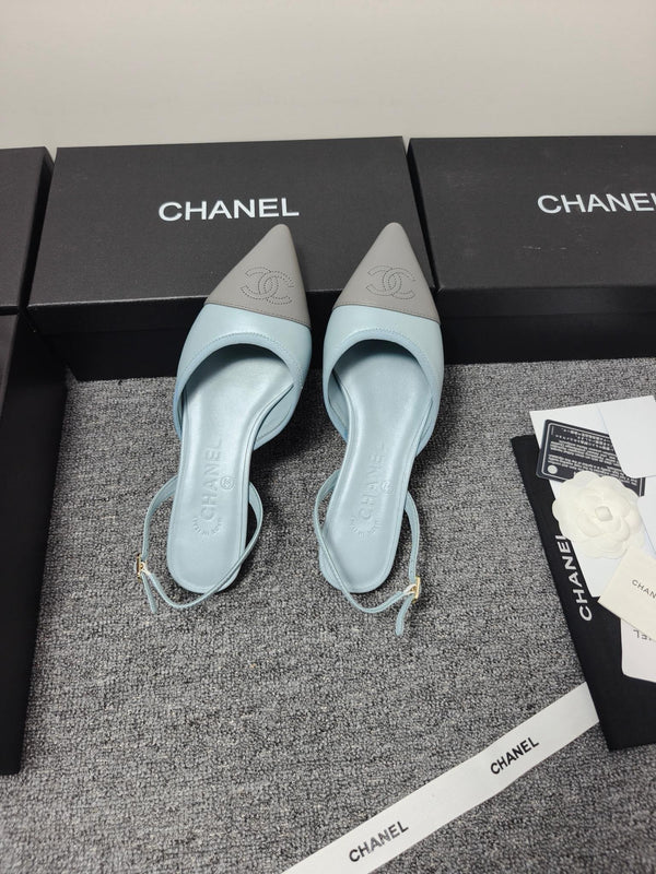 CC 26s Slingback Pointed Grey Blue Leather 681974