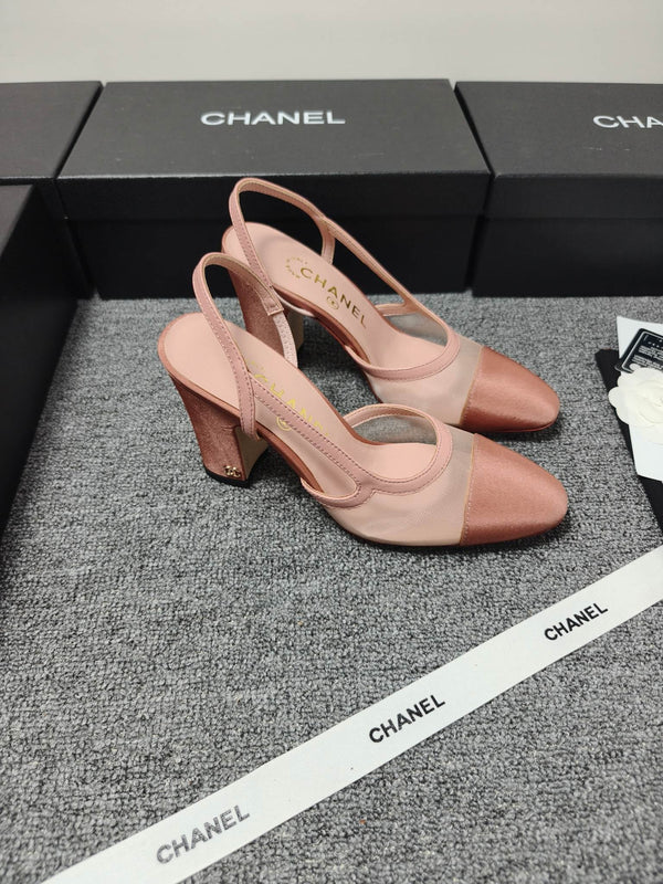 CC 26s Slingback 9.5cm Pink Mesh Fabric Sheepskin 681988